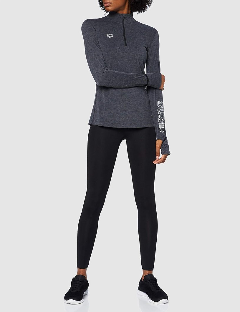 T-SHIRT LONG SLEEVE - BLACK MELANGE-FLUO RED