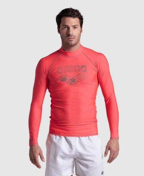 T-SHIRT LONG SLEEVE - FLUO RED-JADE