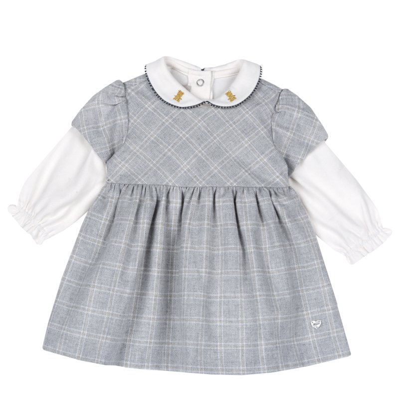 SET 2: T-SHIRT LONG SLEEVE + PINAFORE DRESS - LIGHT GREY