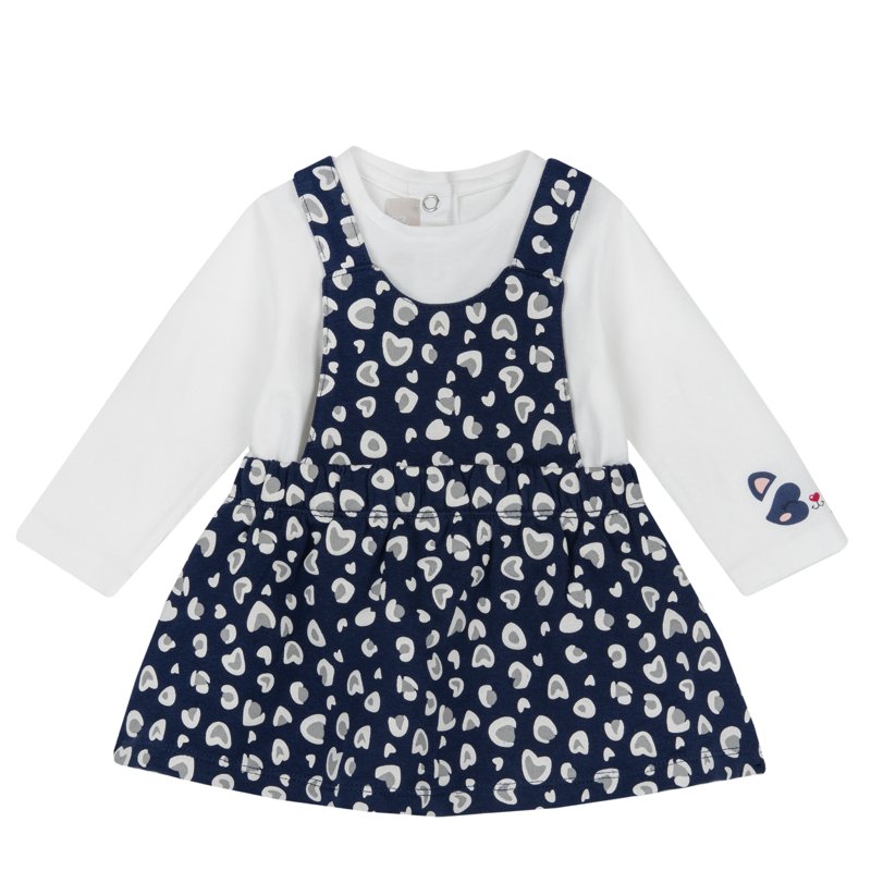 SET 2: T-SHIRT LONG SLEEVE + DUNGAREES SKIRT - DARK BLUE