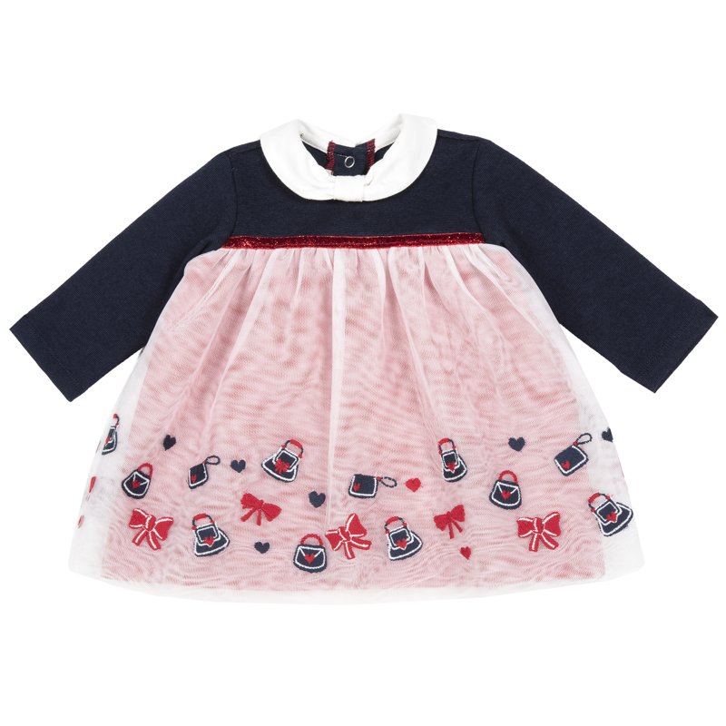 DRESS LONG SLEEVE - WHITE/BLUE