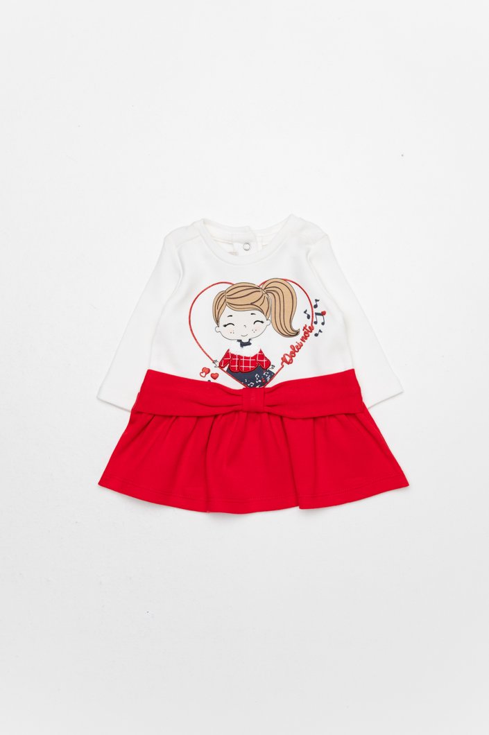 DRESS LONG SLEEVE - WHITE/RED