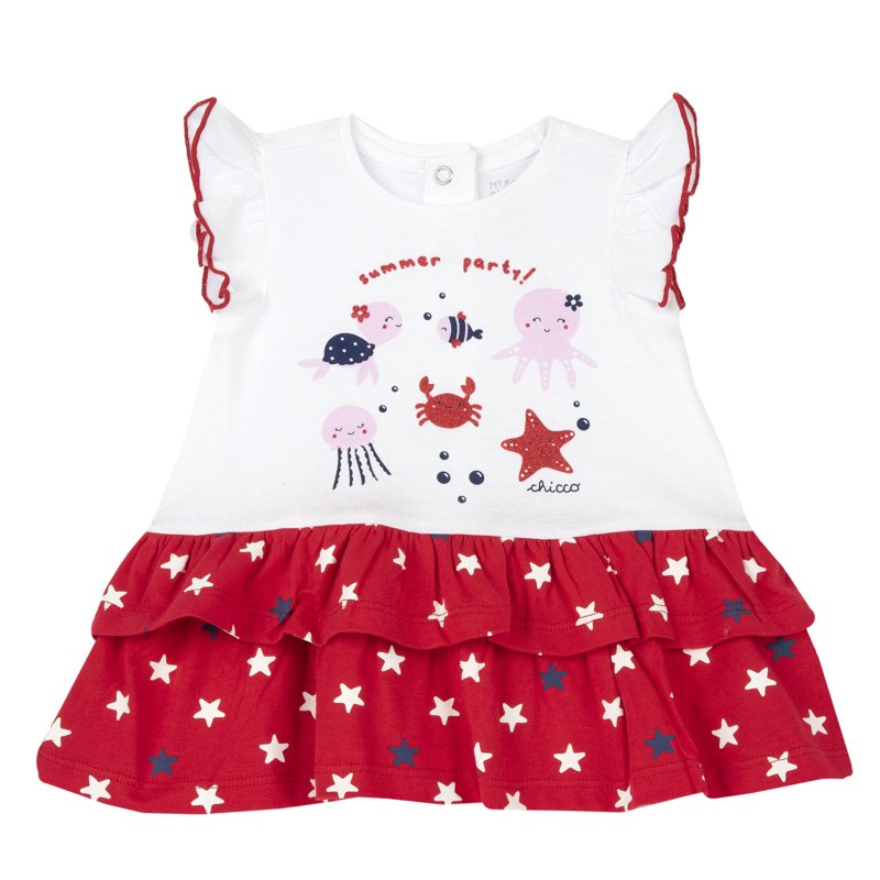 DRESS SLEEVELESS - WHITE/RED/GREY