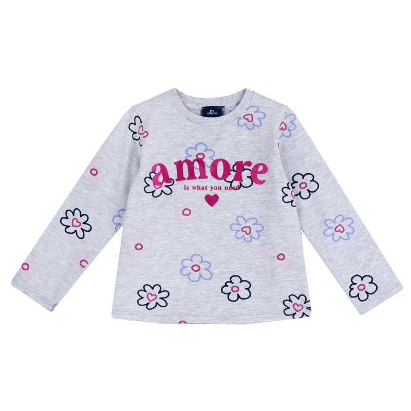 T-SHIRT LONG SLEEVE - GREY PRINTED