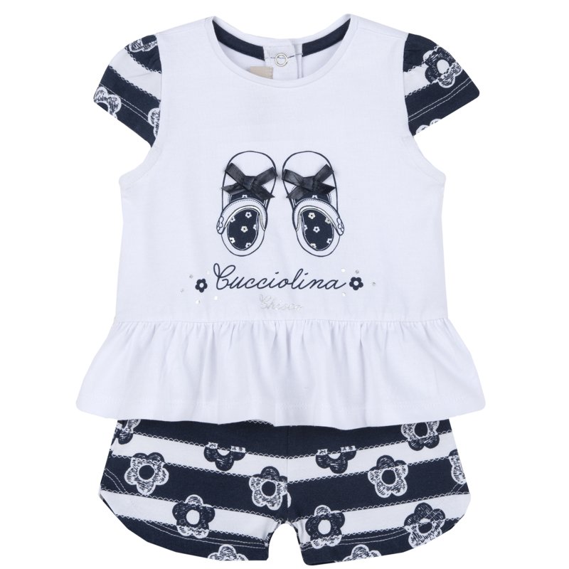 SET 2: T-SHIRT SHORT SLEEVE + SHORTS - WHITE/BLUE