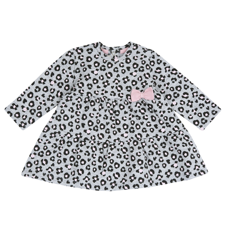 DRESS LONG SLEEVE - GREY PRINTED
