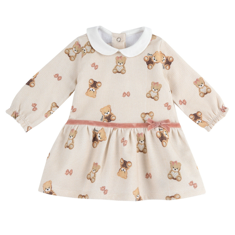 DRESS LONG SLEEVE - NATURAL PRINTED