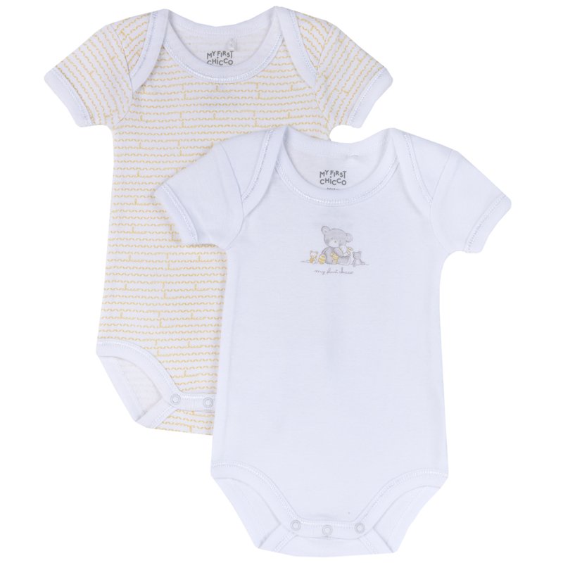 BODYSUIT SHORT SLEEVE 2 PACK - WHITE/YELLOW