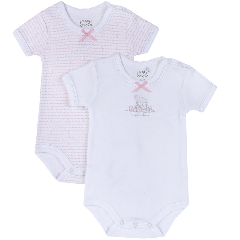 BODYSUIT SHORT SLEEVE 2 PACK - WHITE/PINK