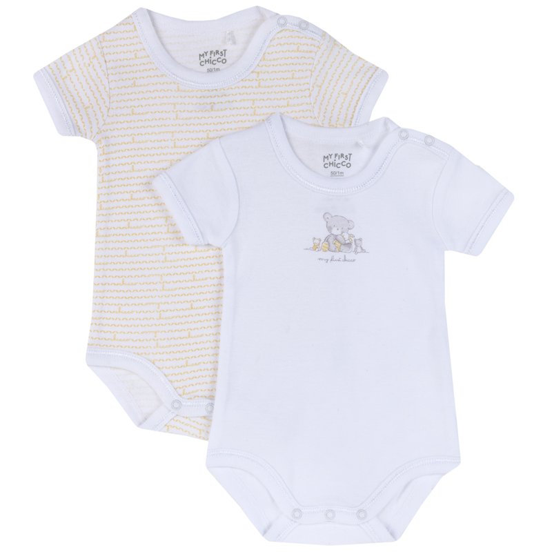 BODYSUIT SHORT SLEEVE 2 PACK - WHITE/YELLOW