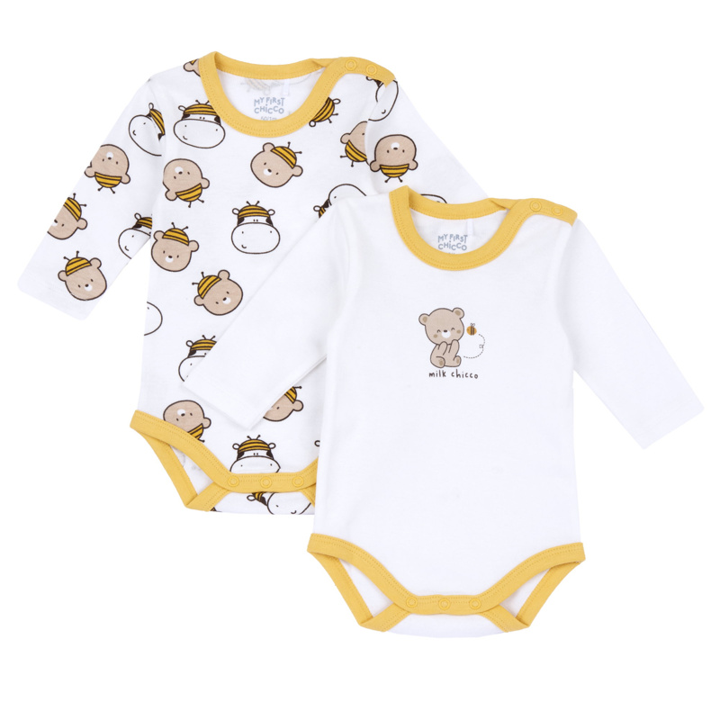 BODYSUIT LONG SLEEVE 2 PACK - NATURAL PRINTED
