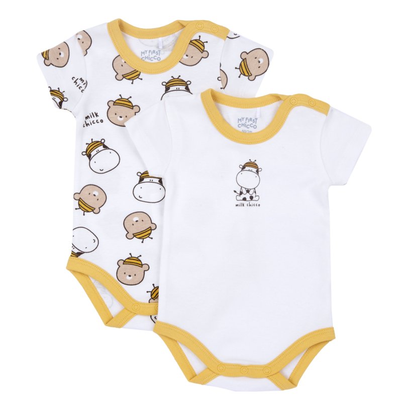 BODYSUIT SHORT SLEEVE 2 PACK - NATURAL PRINTED