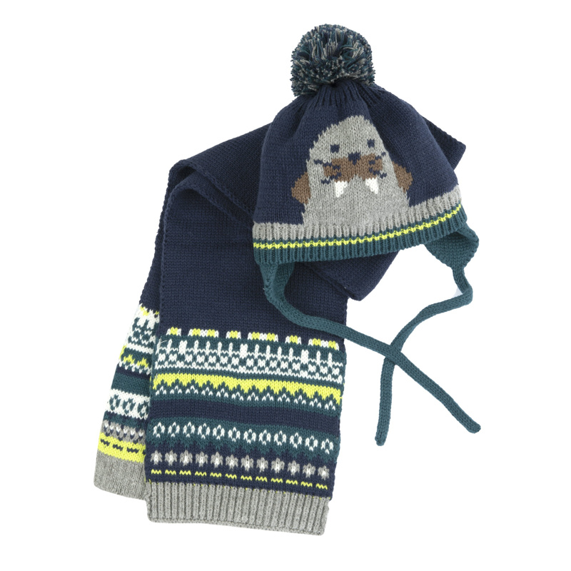 SET 3: DRESS LONG SLEEVE + LEGGINGS + HAT - DARK BLUE