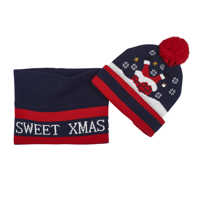 SET 3: DRESS LONG SLEEVE + LEGGINGS + HAT - DARK BLUE