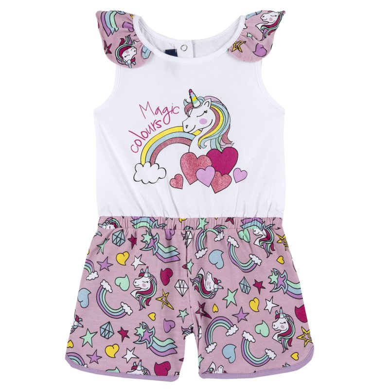 SHORT DUNGAREES - LILAC PRINTED