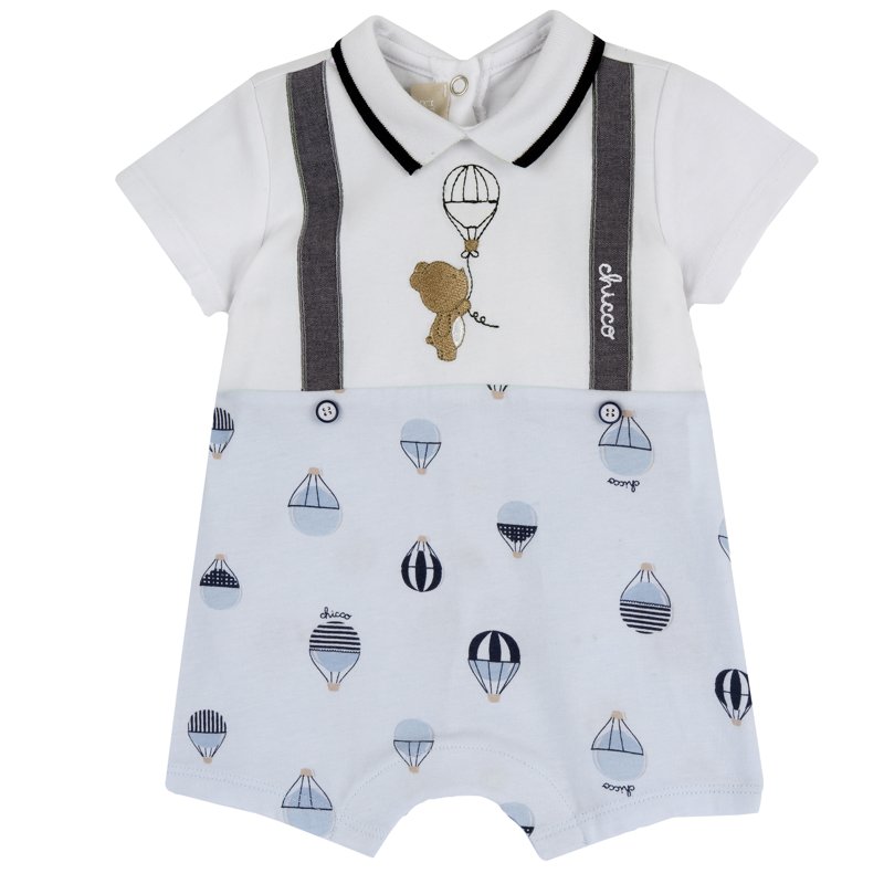 ROMPER SHORT SLEEVE - WHITE/LIGHT BLUE