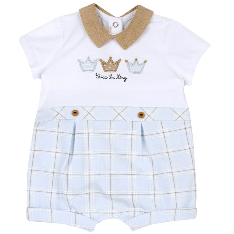 ROMPER SHORT SLEEVE - WHITE/LIGHT BLUE