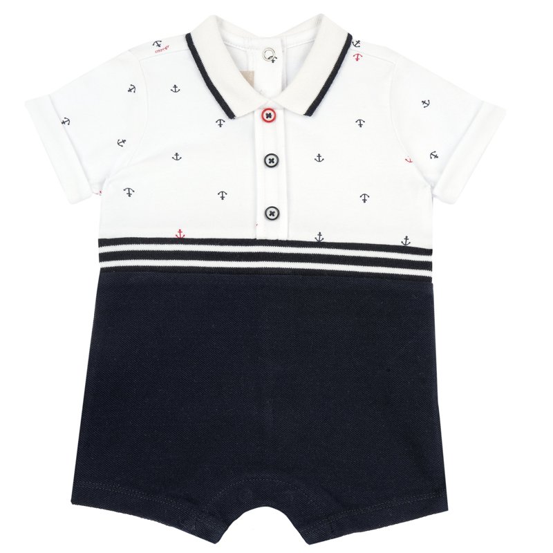 ROMPER SHORT SLEEVE - WHITE/BLUE