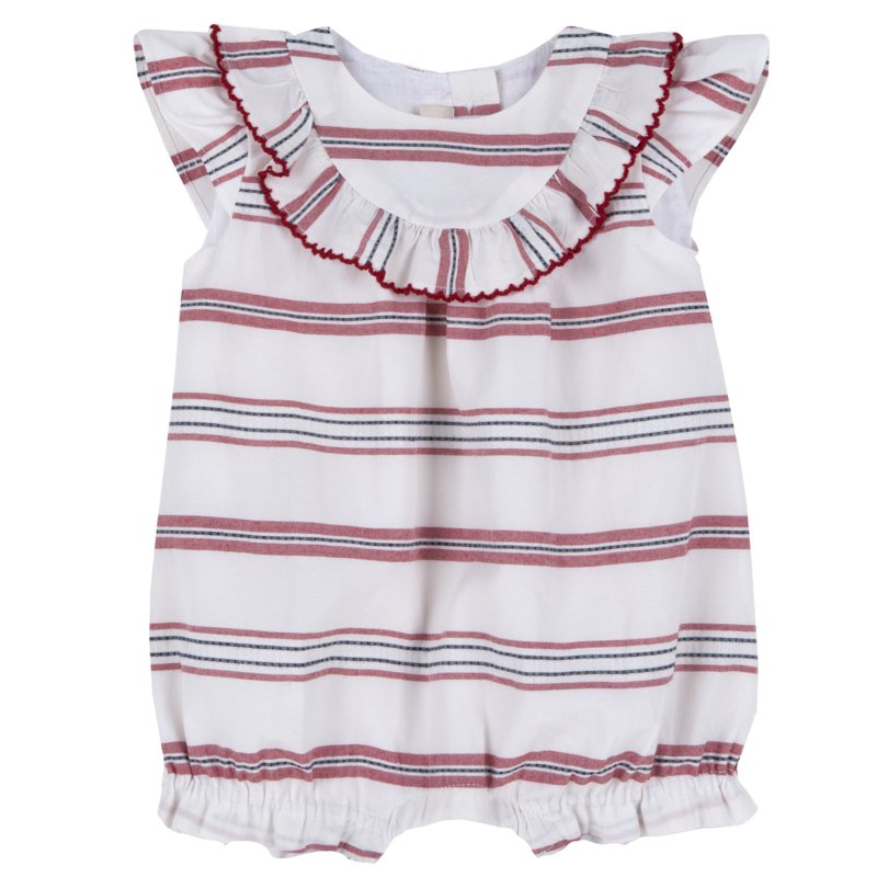ROMPER SLEEVELESS - WHITE/RED