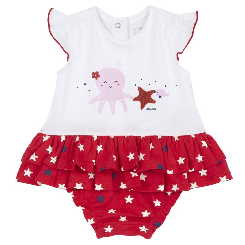 ROMPER SLEEVELESS - WHITE/RED/GREY