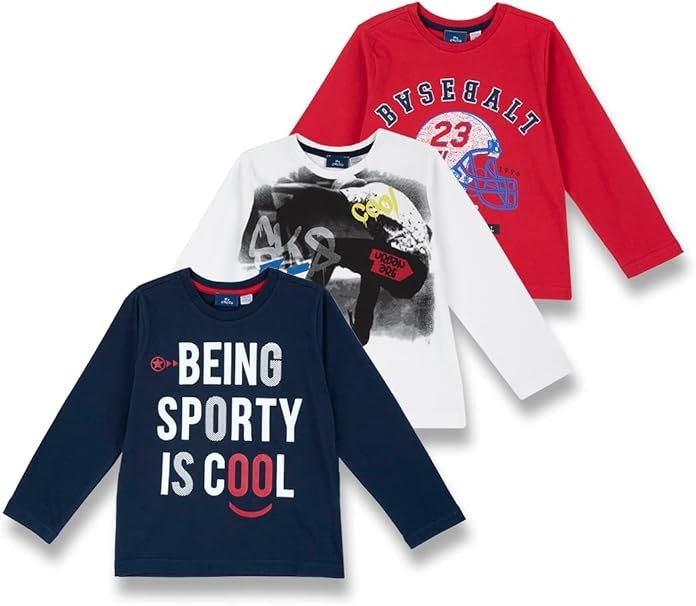 T-SHIRT LONG SLEEVE 3 PACK - BLUE/RED/WHITE