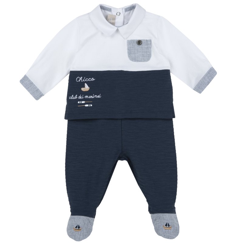 SET 2: T-SHIRT LONG SLEEVE + PANTS - WHITE/BLUE