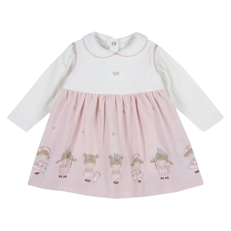 SET 2: T-SHIRT LONG SLEEVE + PINAFORE DRESS - PINK