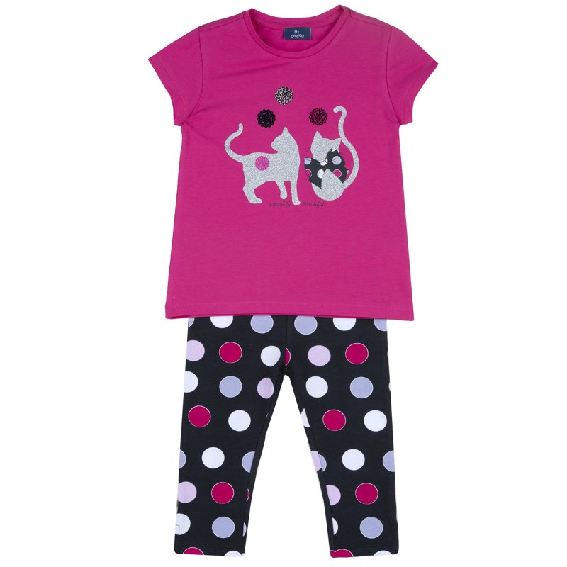 SET 2: T-SHIRT SHORT SLEEVE + LEGGINGS - DARK PINK