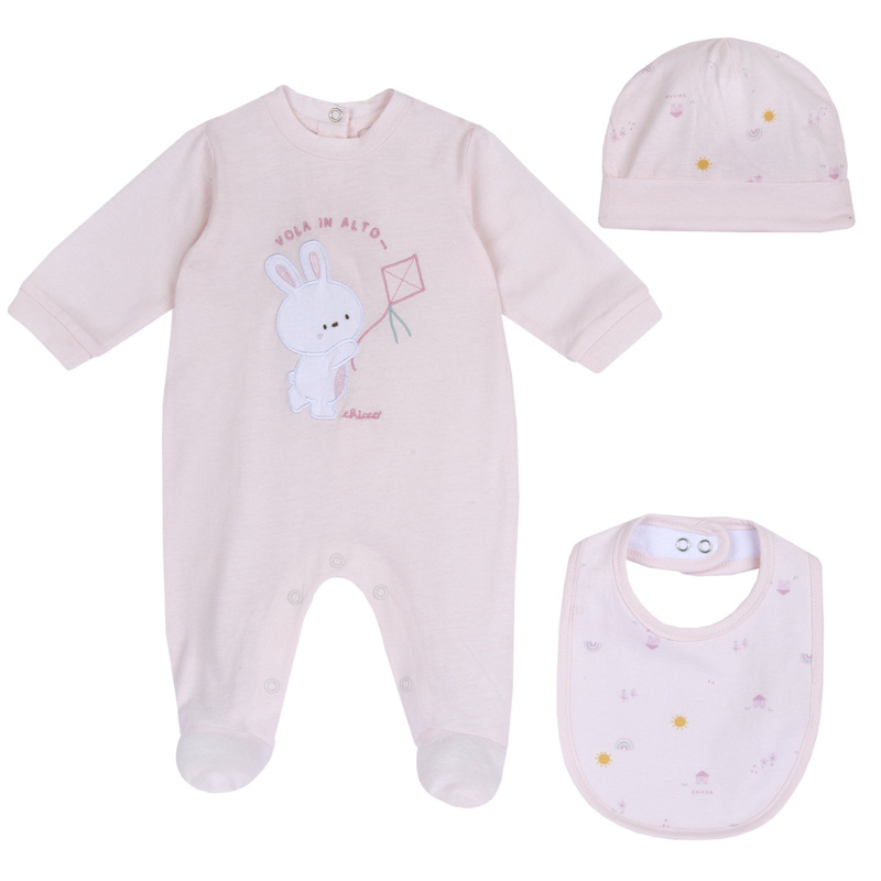 SET 3: DRESS LONG SLEEVE + LEGGINGS + HAT - LIGHT PINK