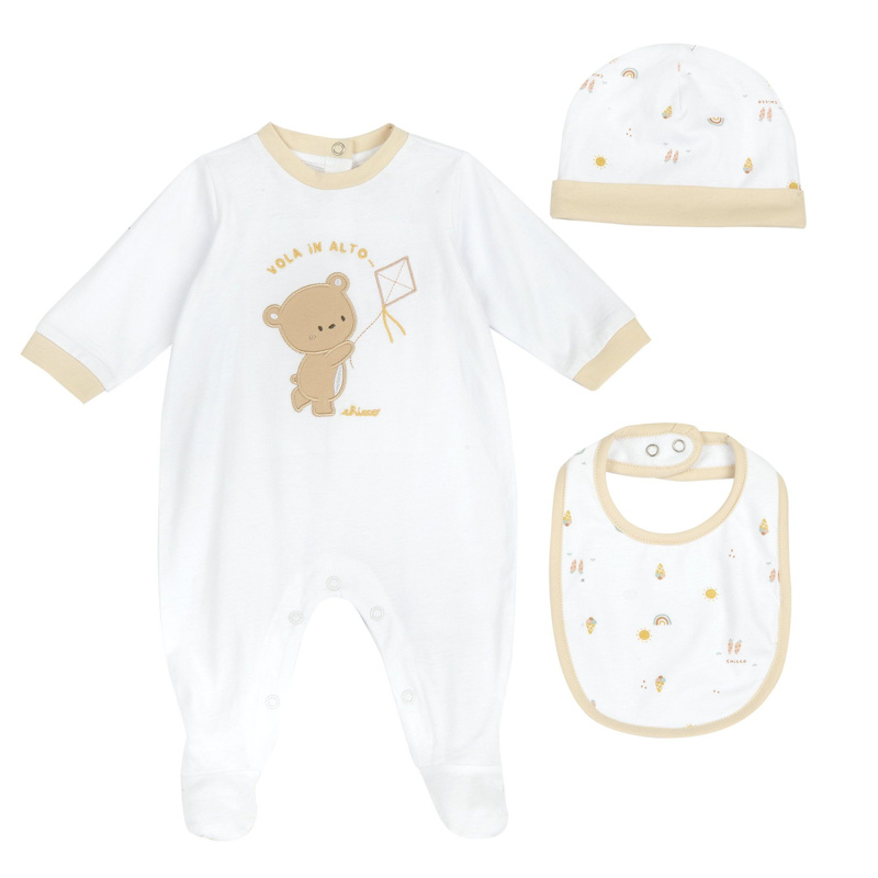 SET 3: DRESS LONG SLEEVE + LEGGINGS + HAT - WHITE
