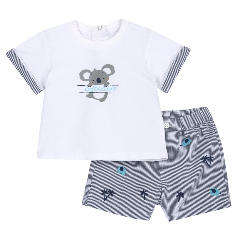SET 2: T-SHIRT SHORT SLEEVE + SHORTS - WHITE/BLUE