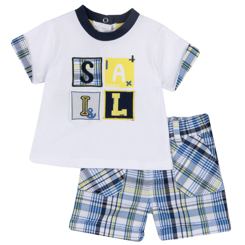 SET 2: T-SHIRT SHORT SLEEVE + SHORTS - WHITE/BLUE