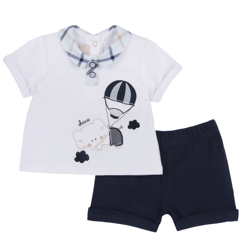 SET 2: POLO SHORT SLEEVE + SHORTS - WHITE/BLUE