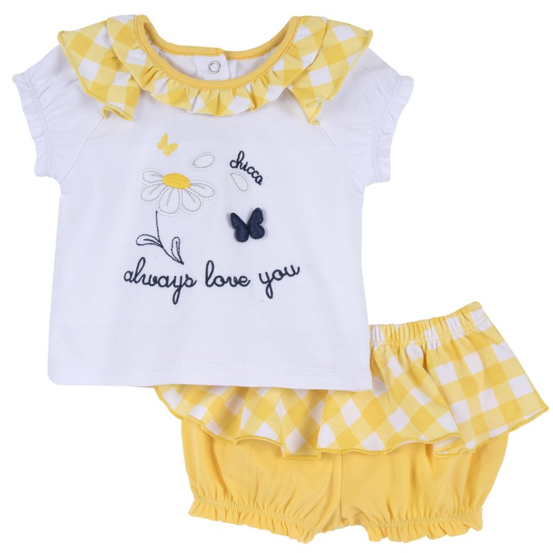 SET 2: T-SHIRT SHORT SLEEVE + SHORTS - WHITE/YELLOW