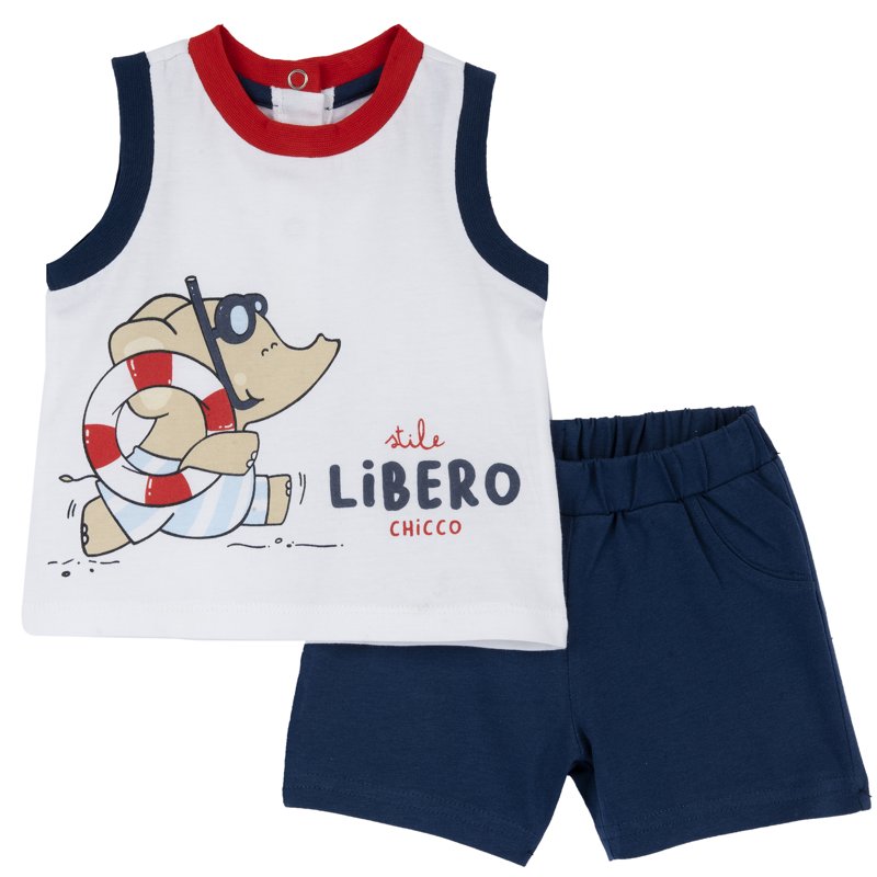 SET 2: TANK TOP + SHORTS - WHITE/BLUE