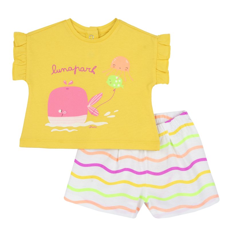 SET 2: T-SHIRT SHORT SLEEVE + SHORTS - WHITE/YELLOW