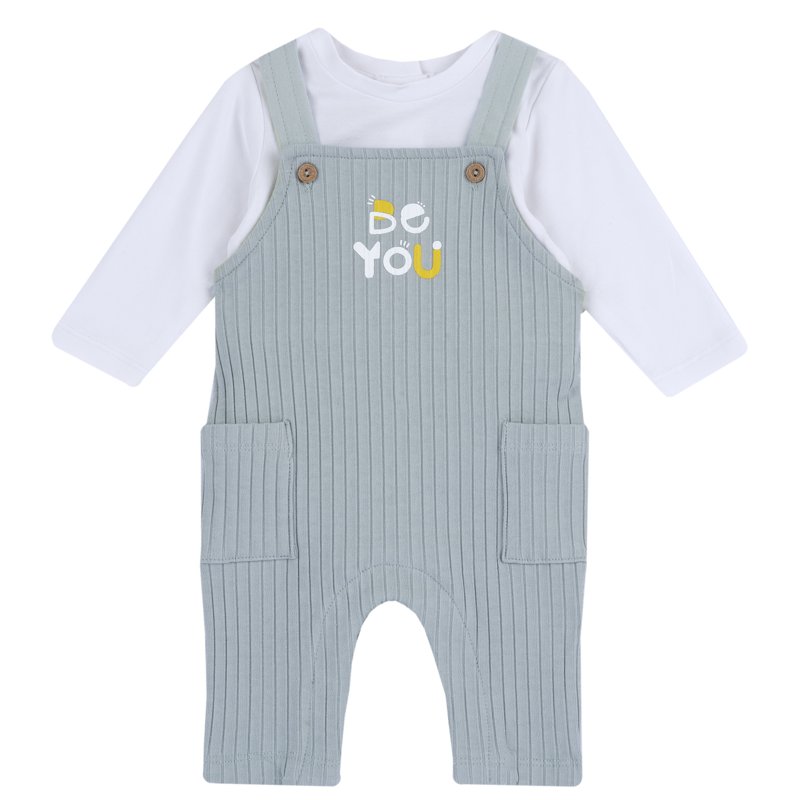 SET 2: BODYSUIT LONG SLEEVE + LONG DUNGAREES - LIGHT GREEN