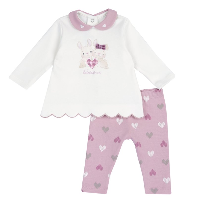SET 2: T-SHIRT LONG SLEEVE + LEGGINGS - WHITE/PINK