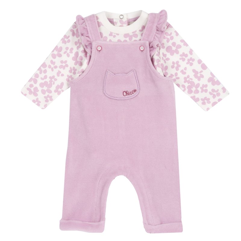 SET 2: BODYSUIT LONG SLLEVE + LONG DUNGAREES - LIGHT PINK