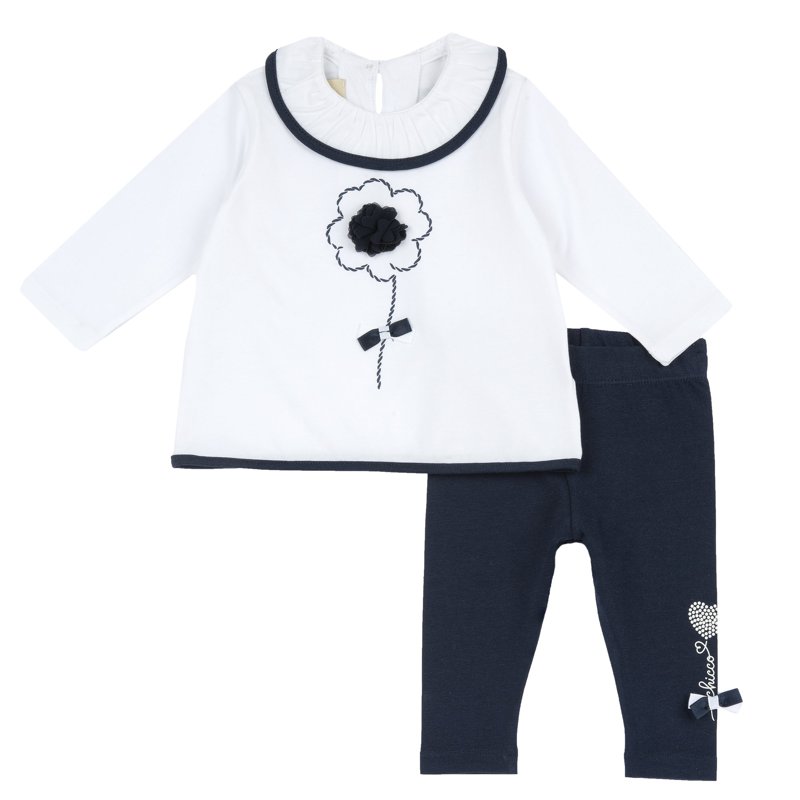 SET 2: T-SHIRT LONG SLEEVE + LEGGINGS - WHITE/BLUE