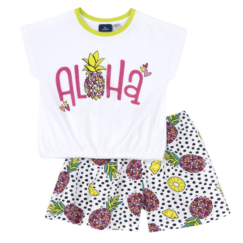 SET 2: T-SHIRT SHORT SLEEVE + SHORTS - WHITE/BLACK