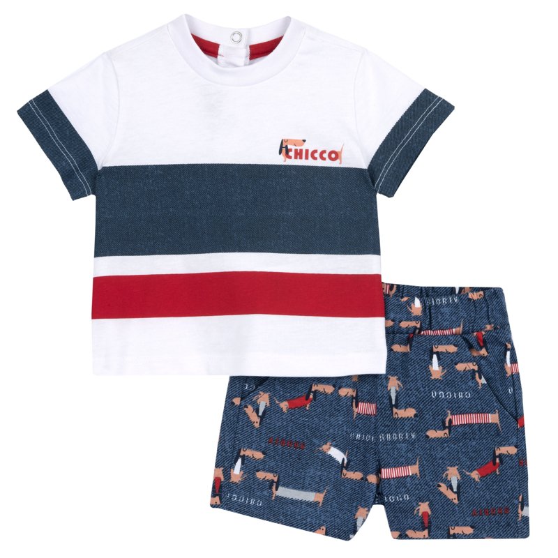 SET 2: T-SHIRT SHORT SLEEVE + SHORTS - WHITE/BLUE