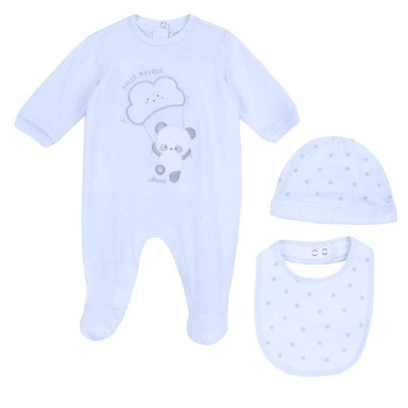 GIFT BOX: JUMPSUIT + BIB + HAT - LIGHT BLUE