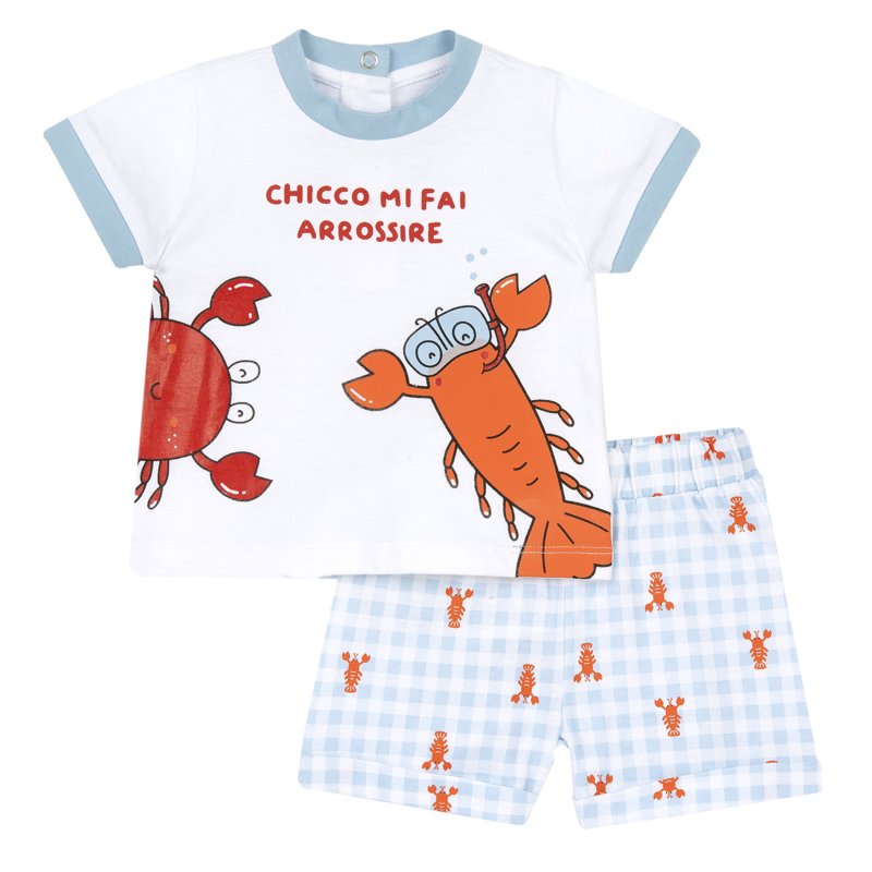 SET 2: T-SHIRT SHORT SLEEVE + SHORTS - WHITE/LIGHT BLUE