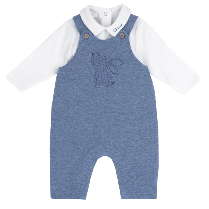 SET 2: BODYSUIT LONG SLLEVE + LONG DUNGAREES - DARK LIGHT BLUE