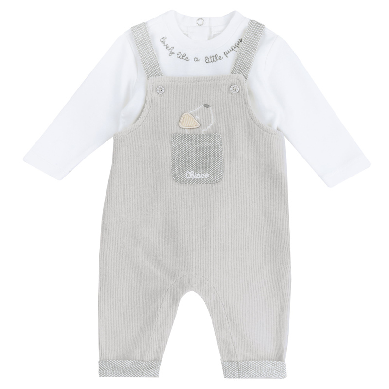 SET 2: BODYSUIT LONG SLLEVE + LONG DUNGAREES - LIGHT GREY