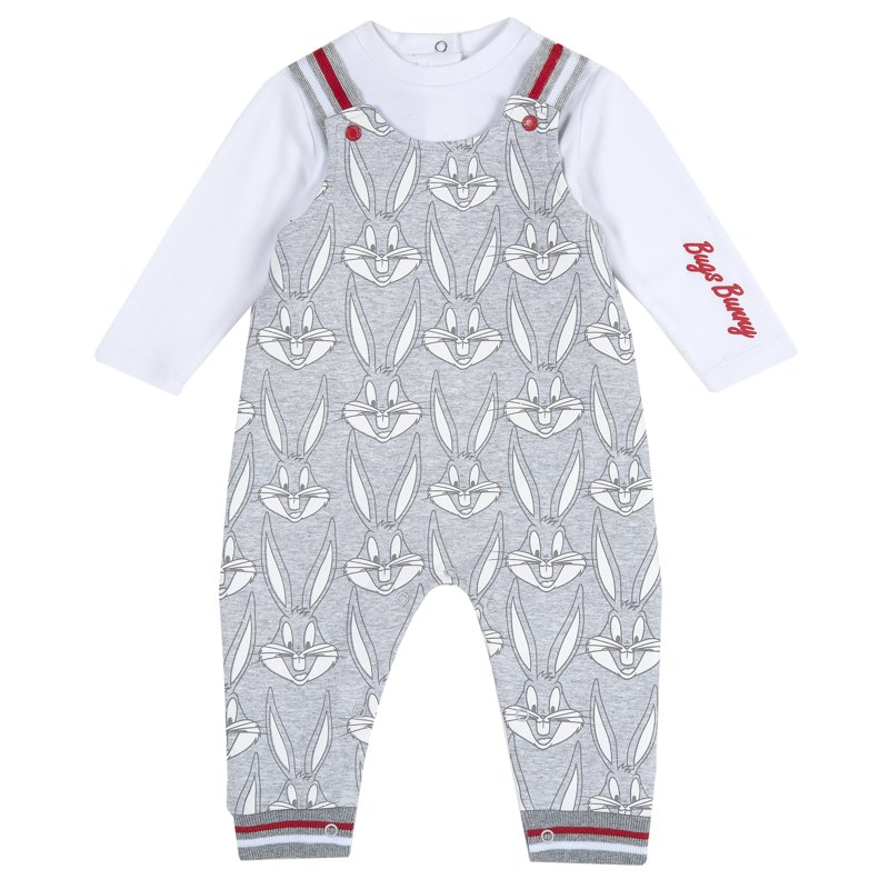 SET 2: BODYSUIT LONG SLEEVE + JUMPSUIT - LIGHT GREY