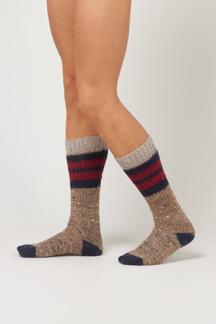 SOCKS - ECRU/NAVY/BORDEAUX