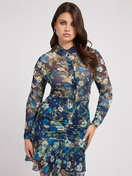 SHIRT - BLUE BLOOM PRINT