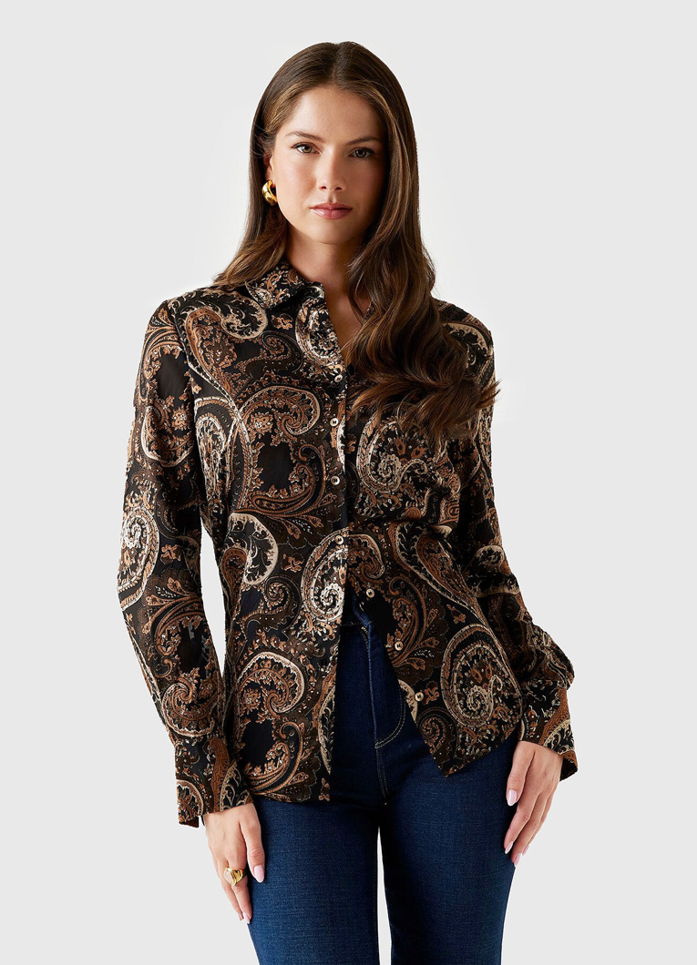 SHIRT LONG SLEEVE - AZURE PAISLEY PRINT